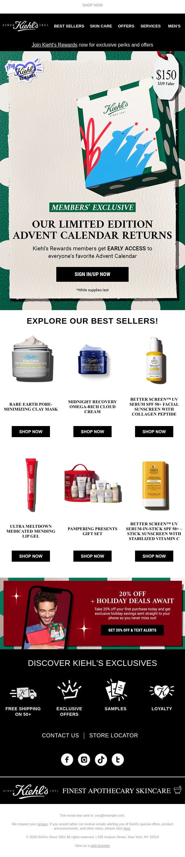 Unlock Early Access to the 2026 Advent Calendar! 🎁 email from Kiehl's screenshot