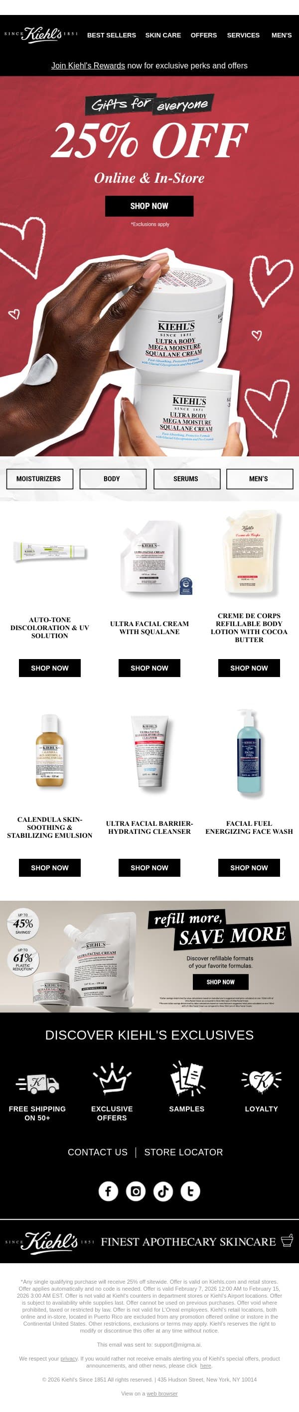 ❤ Happy Heart Day! Treat Yourself to 25% OFF email from Kiehl's screenshot