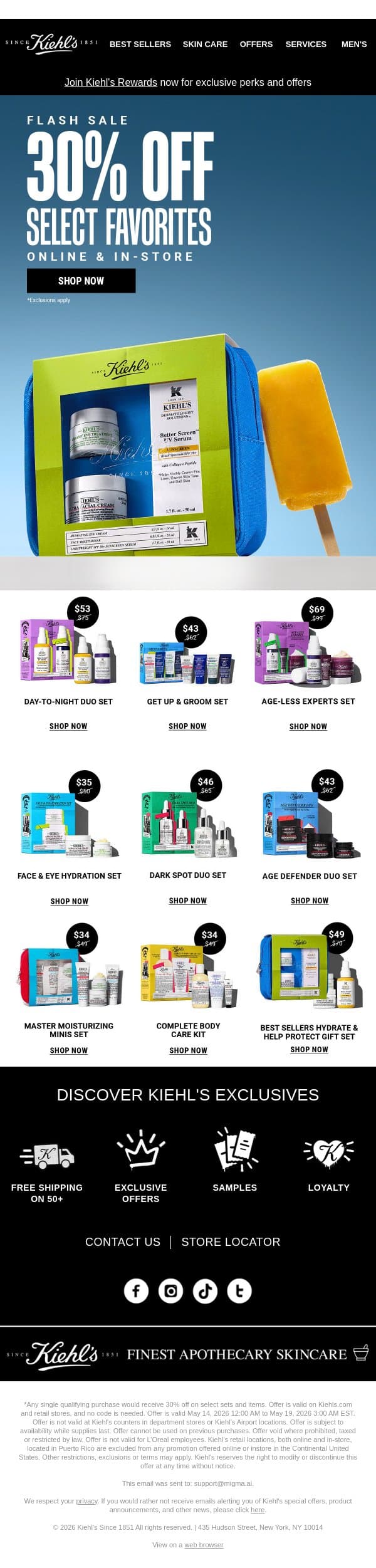 ⏰ 30% Off Flash Sale Ends Today.. email from Kiehl's screenshot