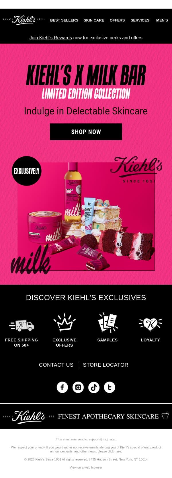 The Sweetest Collab Has Arrived 🍰 email from Kiehl's screenshot