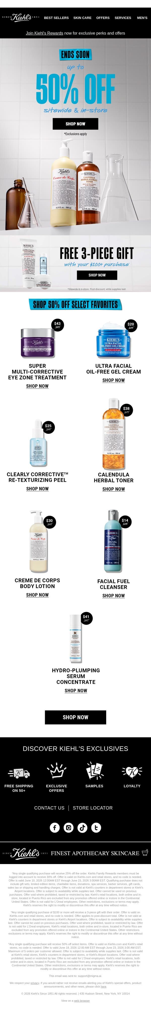 Last Chance To Save Up To 50% Off ⏳ email from Kiehl's screenshot