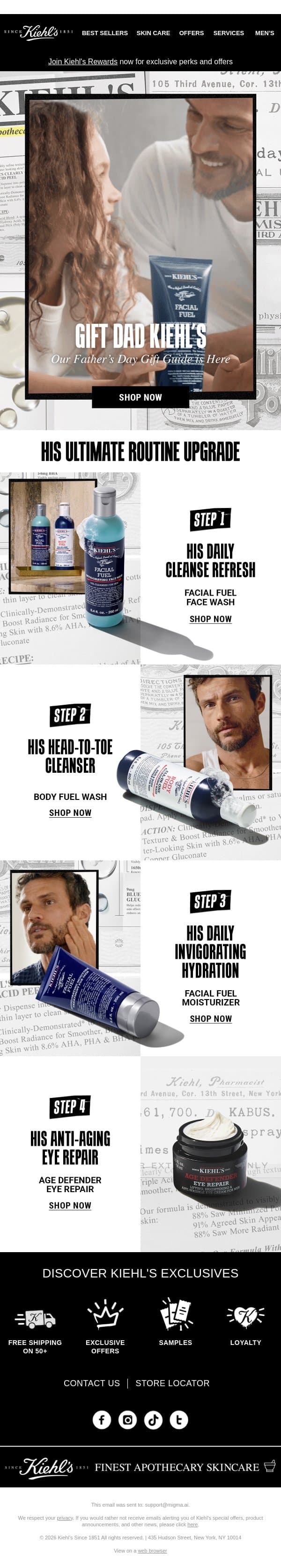 The Ultimate Routine Upgrade For Dad email from Kiehl's screenshot