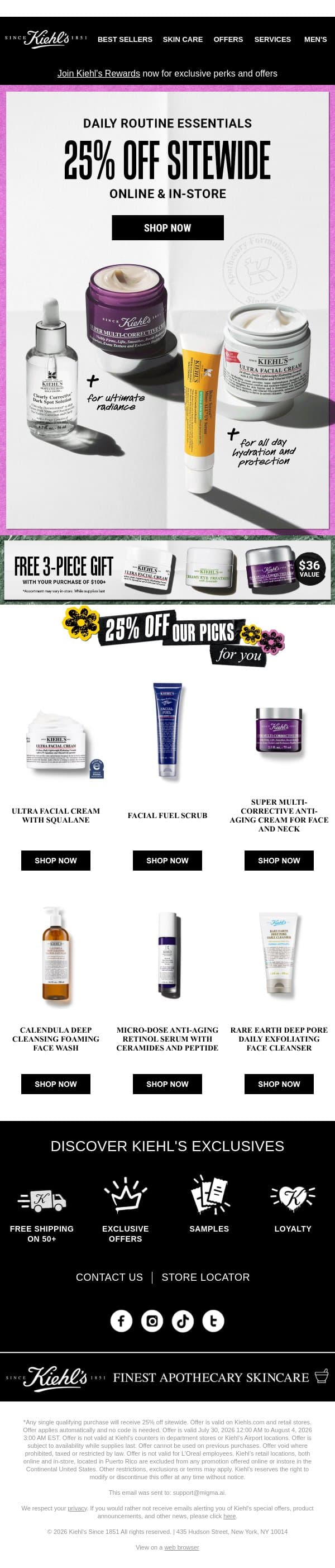 Final Hours: 25% Off Sitewide 🚨 email from Kiehl's screenshot