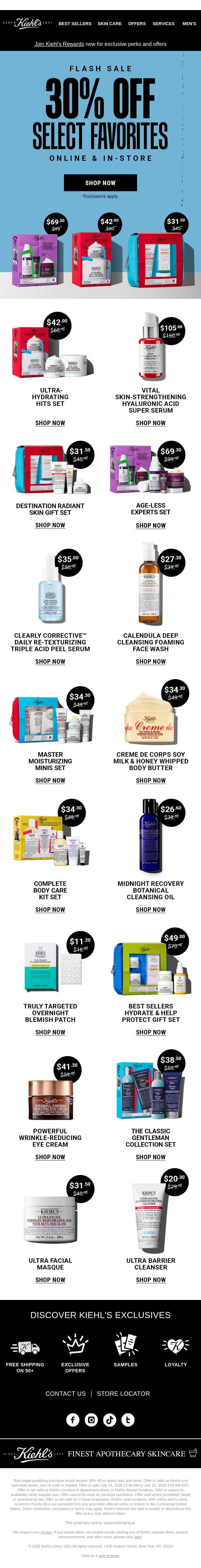 Flash Sale: 30% Off Select Favorites ⚡ email from Kiehl's screenshot