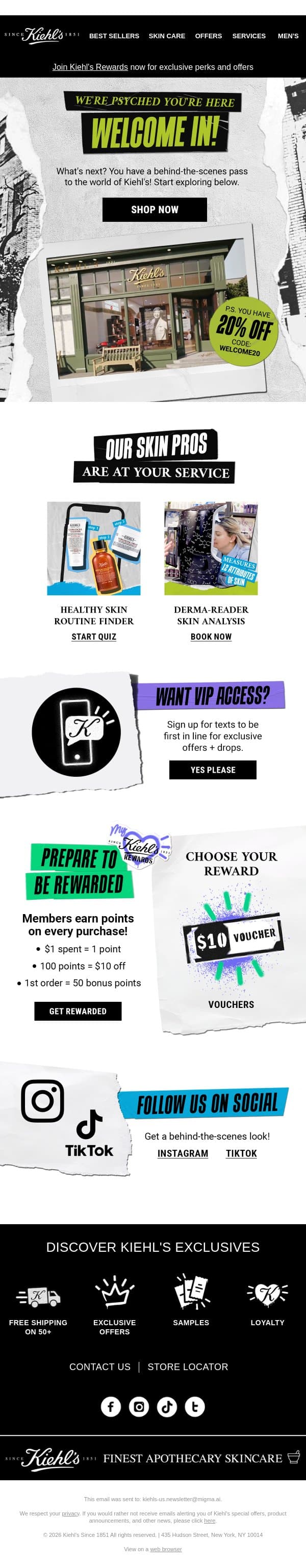 Welcome to Kiehl’s! Score Major Cyber Savings Now 🤩 email from Kiehl's screenshot
