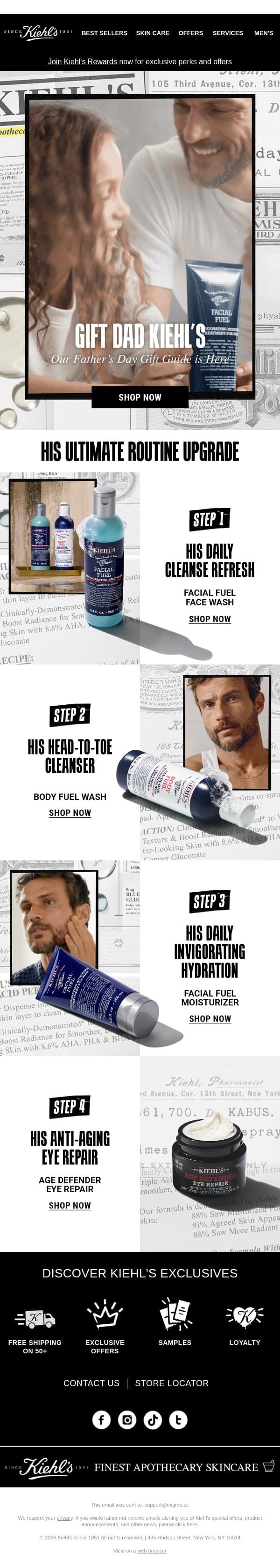 Time Is Ticking: Shop The Father's Day Gift Guide email from Kiehl's screenshot