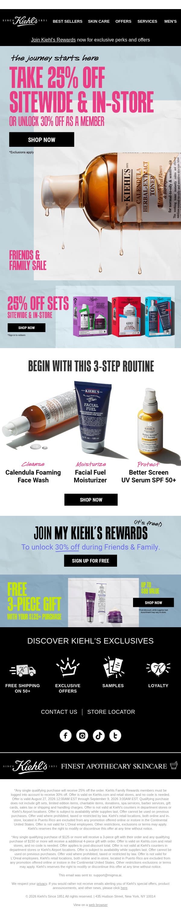 Discover Kiehl's: 25% OFF Sitewide 💫 email from Kiehl's screenshot