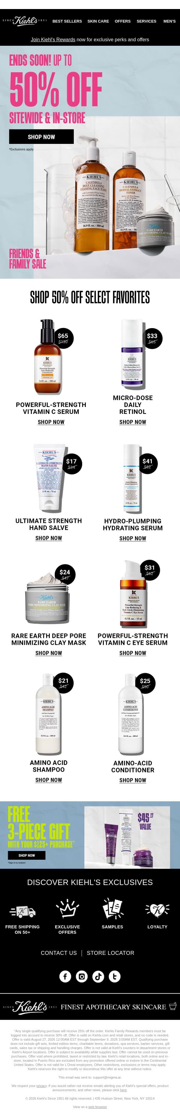 2. DAYS. LEFT! Save Up to 50% OFF Now! email from Kiehl's screenshot
