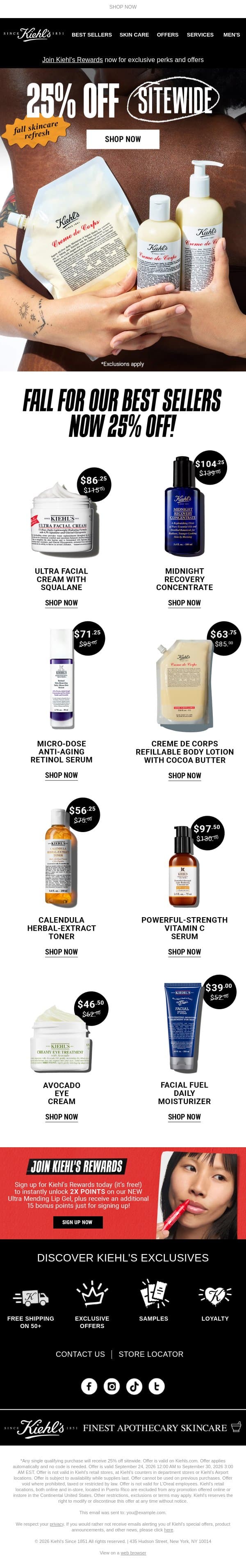Last Day! 25% OFF Sitewide ⏰ Don't Miss Out! email from Kiehl's screenshot