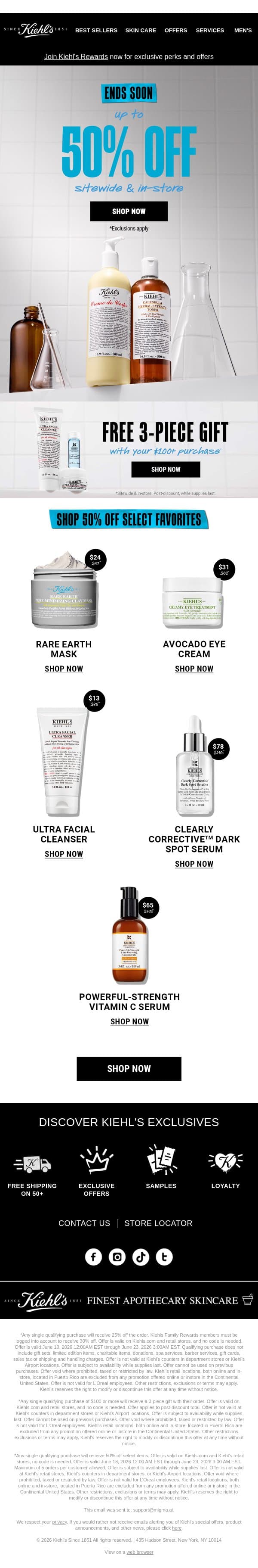 Final Hours: Up To 50% Off Sitewide & In-Store🚨 email from Kiehl's screenshot