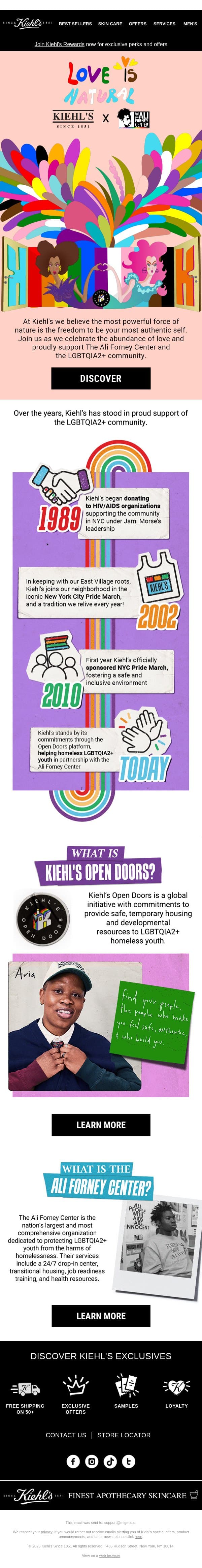Live Your PRIDE💜 email from Kiehl's screenshot