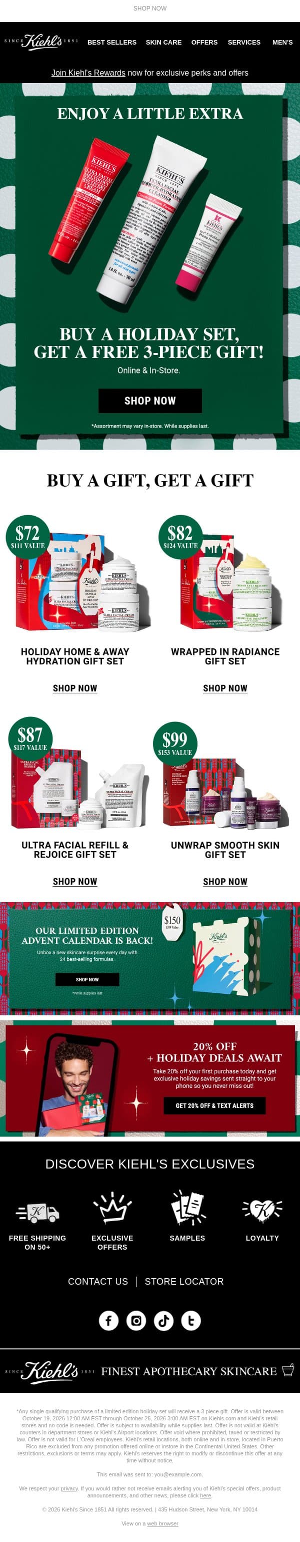 Give a Gift. Get a Gift. 🎁 email from Kiehl's screenshot
