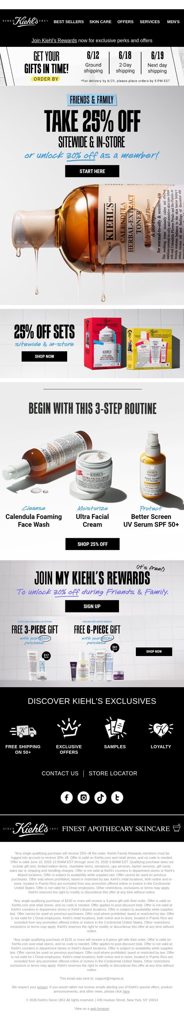 25% OFF For You (Or the Perfect Gift for Dad)🎁 email from Kiehl's screenshot