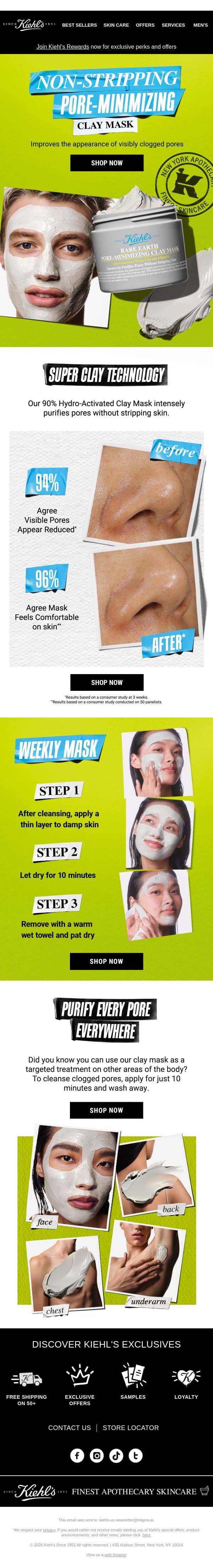 The NEW & Improved Rare Earth Clay Mask is Here email from Kiehl's screenshot