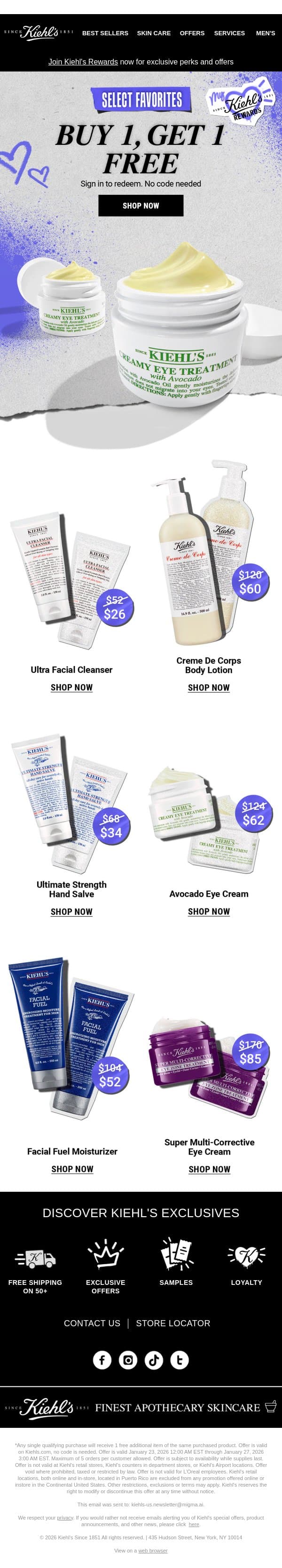 Member Days Starts NOW: Buy 1, Get 1 Free! email from Kiehl's screenshot