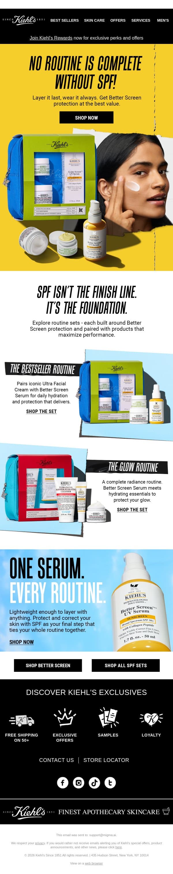 One SPF Serum. Every Routine. ✨ email from Kiehl's screenshot