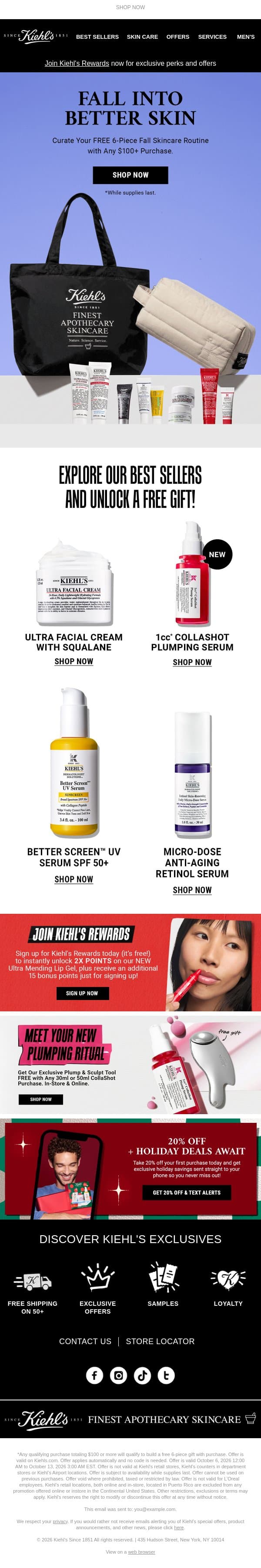 Shop the Icons You Love ❤ (& Unlock 6 FREE Gifts!) email from Kiehl's screenshot