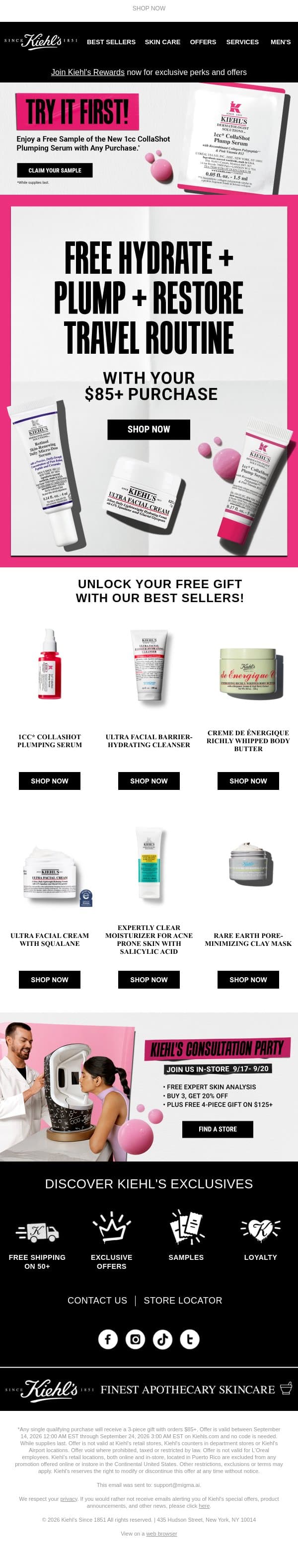 Your FREE Hydrate, Plump & Restore Gift is Waiting 🎁 email from Kiehl's screenshot