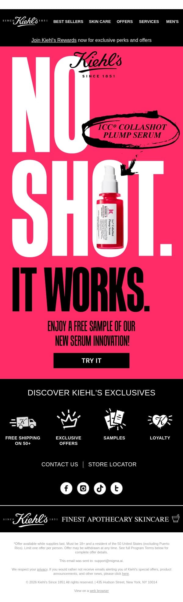 Try Our New Serum For Free email from Kiehl's screenshot