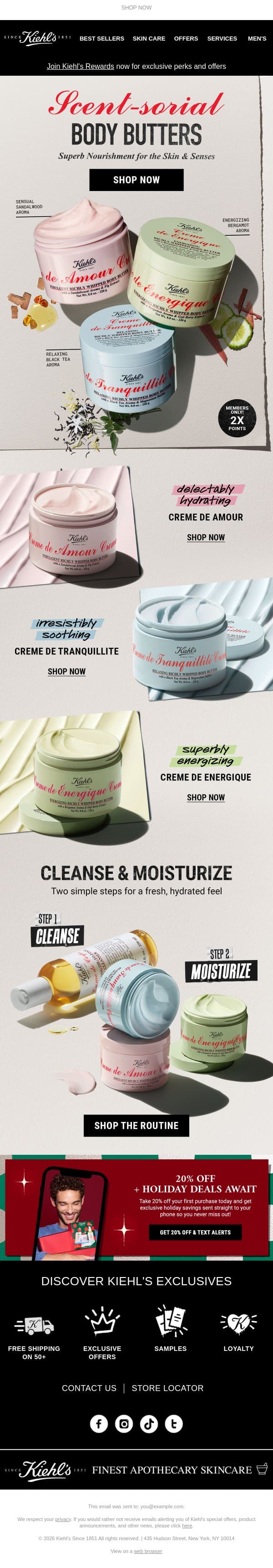 Indulgent. Soothing. Energizing. ✨ email from Kiehl's screenshot