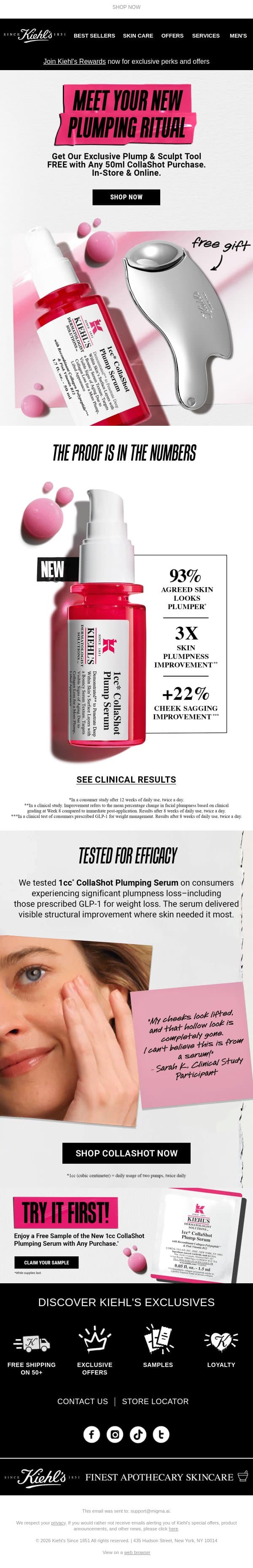 Double the Plump + FREE Gua Sha💧 email from Kiehl's screenshot