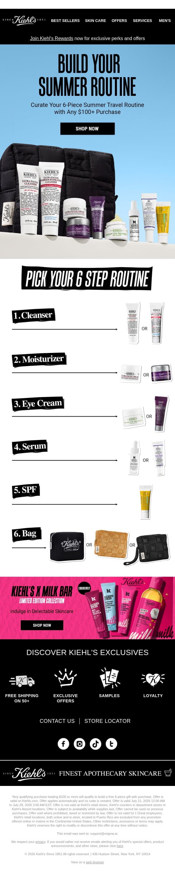 Build Your Summer Travel Routine ✈ email from Kiehl's screenshot