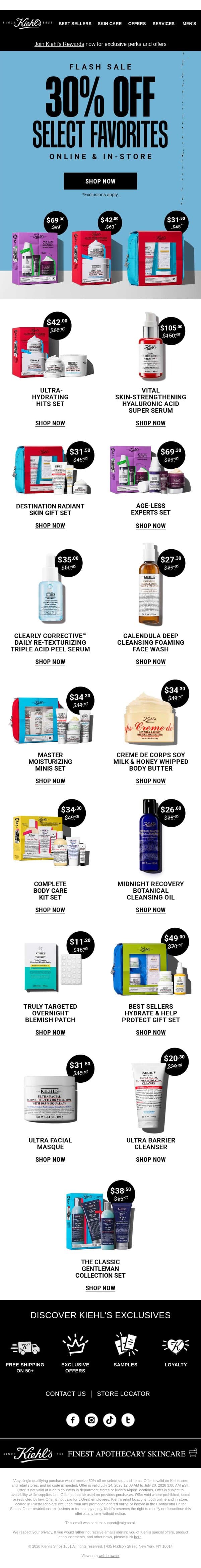 Final Hours: 30% Off Select Favorites ⏰ email from Kiehl's screenshot