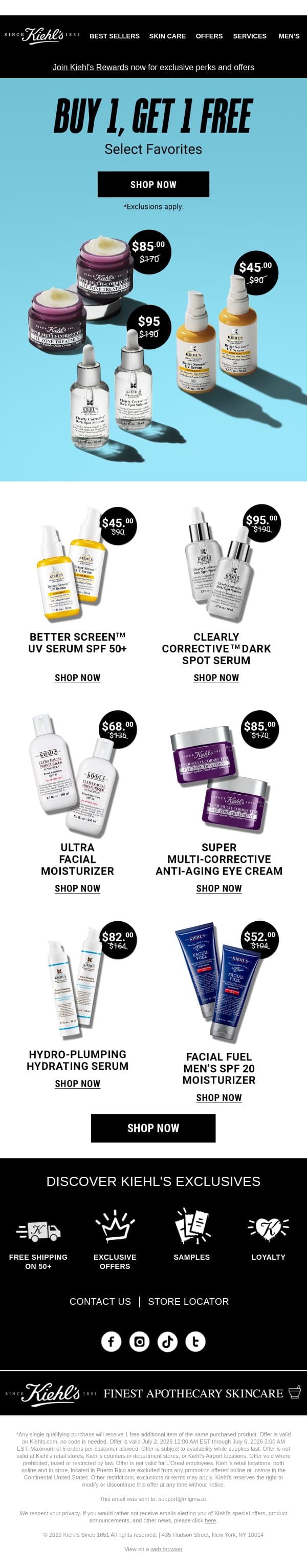 Buy 1, Get 1 Free: Protect With Better Screen UV Serum SPF 50+ Duo email from Kiehl's screenshot