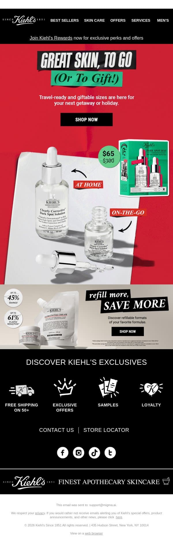 Sets For Your Next Getaway (or to Gift!) email from Kiehl's screenshot