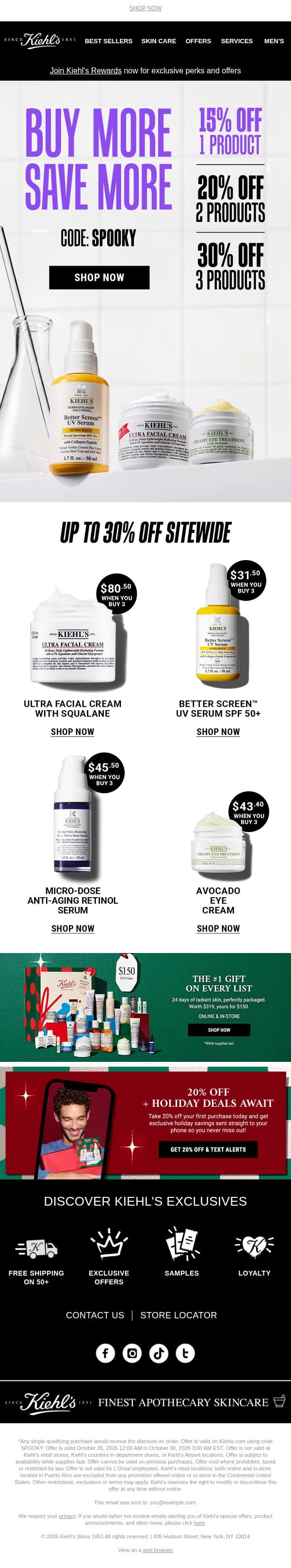 Spooky Savings 🕷️ Up to 30% OFF! email from Kiehl's screenshot