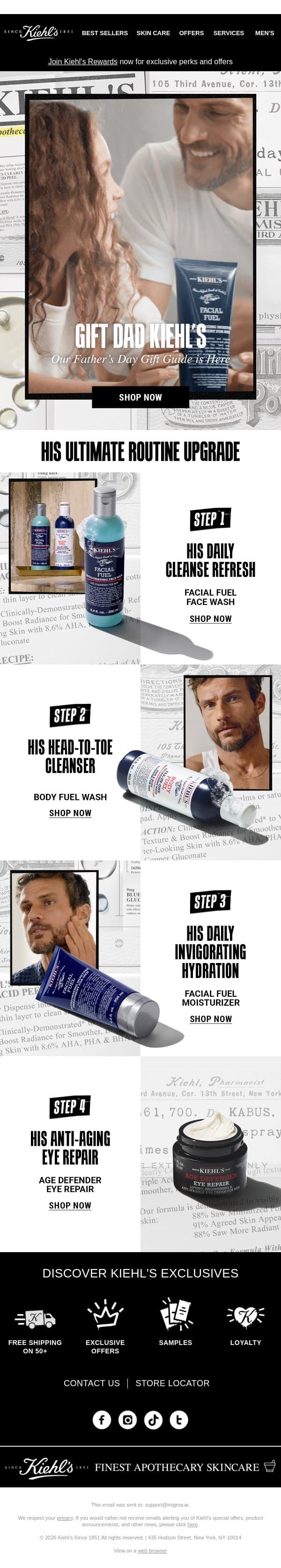 Make Gifting Easy This Father's Day email from Kiehl's screenshot