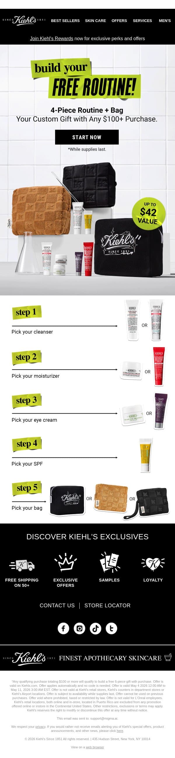 Build Your FREE Custom Skincare Routine email from Kiehl's screenshot