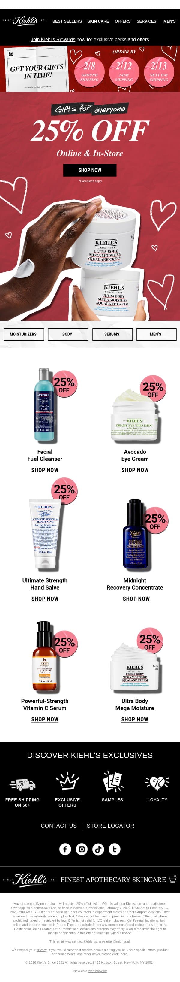 Fall In Love With 25% Off SWEET Skincare 🥰 email from Kiehl's screenshot