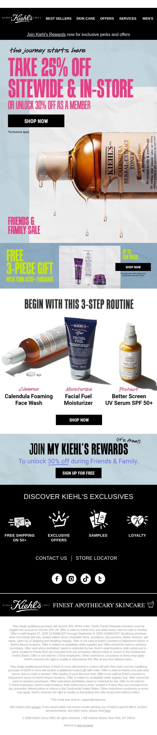 The Wait is Over: 25% OFF Sitewide 💫 email from Kiehl's screenshot