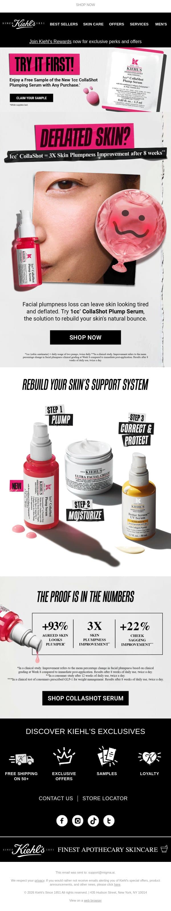 Deflated Skin? Rebuild Your Bounce (+ a Free Sample!) 🧪 email from Kiehl's screenshot