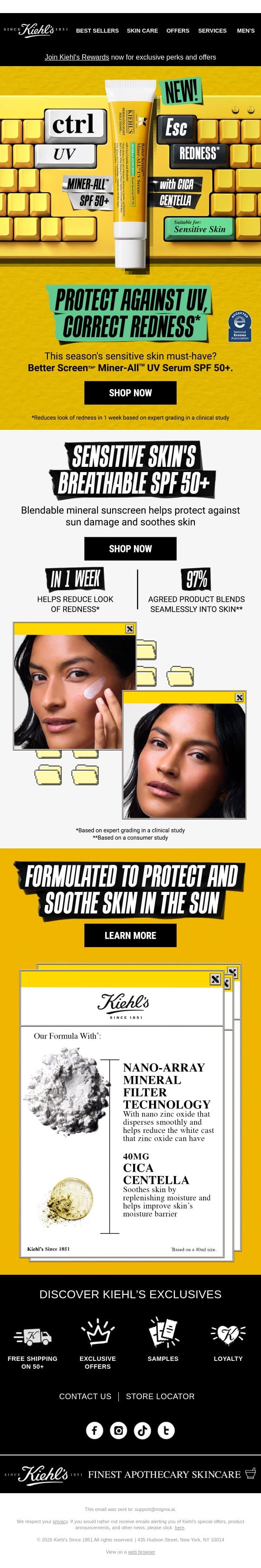 Blendable, Breathable, New Miner-ALL SPF 50+ is Here email from Kiehl's screenshot