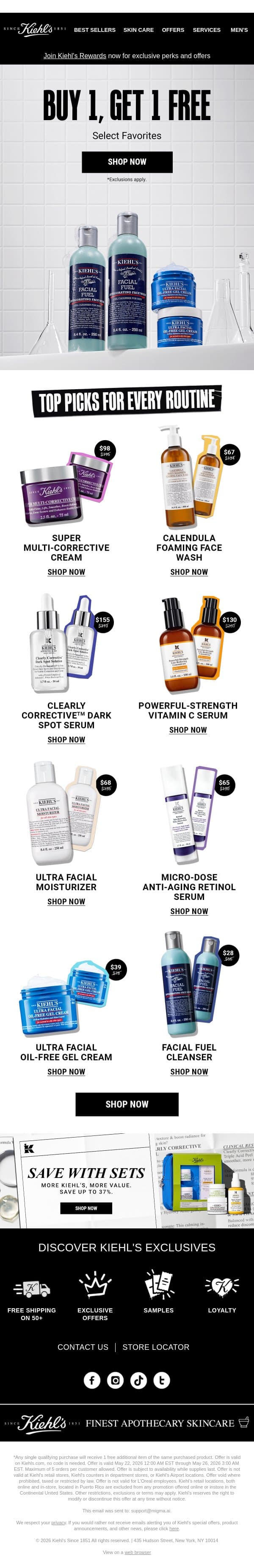 Don't Miss Out On Buy 1, Get 1 Free email from Kiehl's screenshot