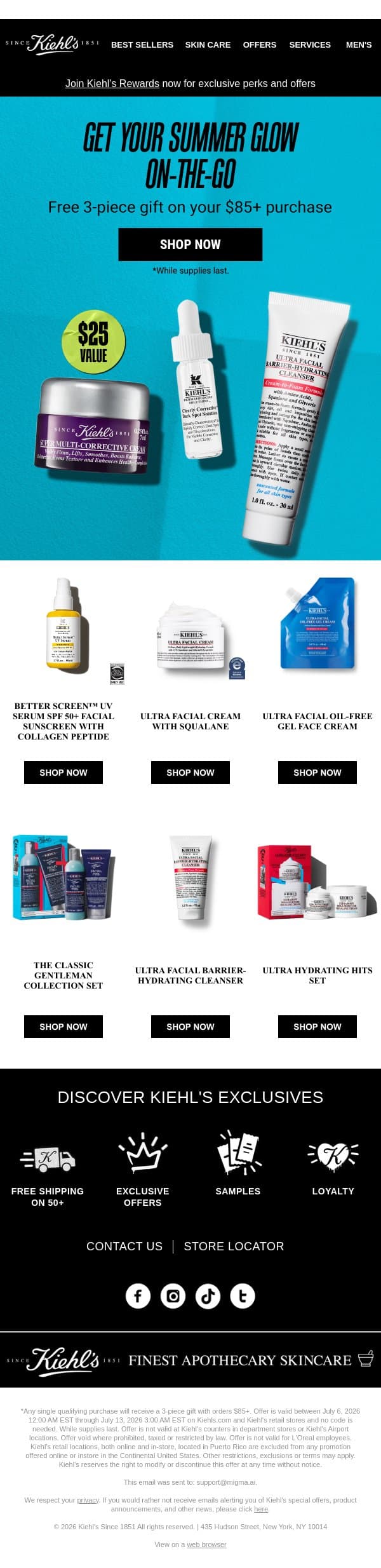 Last Call For Your Free 3-Piece Gift ⏰ email from Kiehl's screenshot