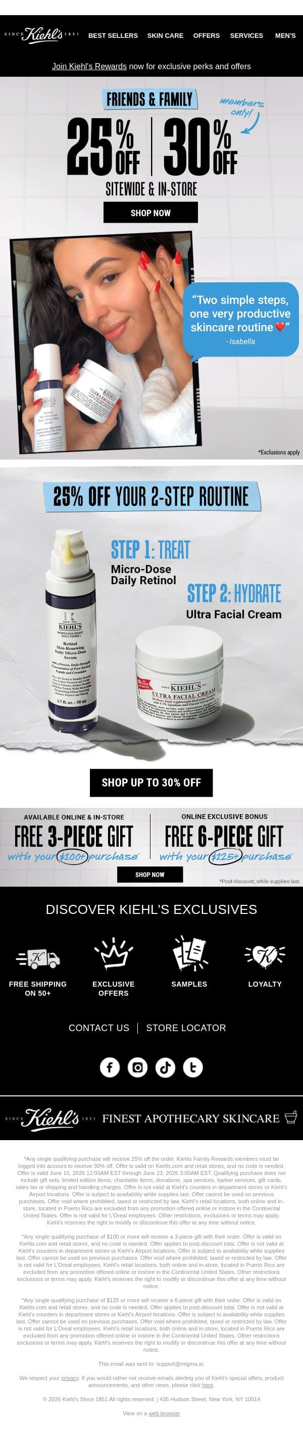 25% OFF the 2-step routine everyone is talking about 👀 email from Kiehl's screenshot