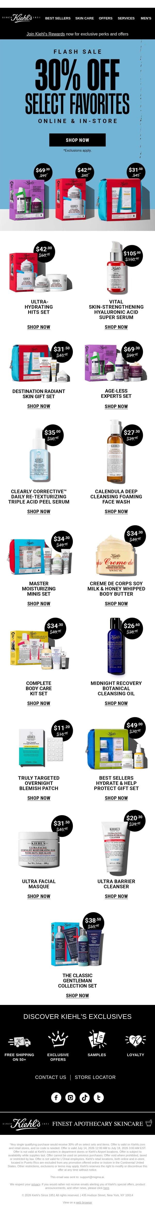 Save 30% On Skincare Sets & MORE🎁 email from Kiehl's screenshot