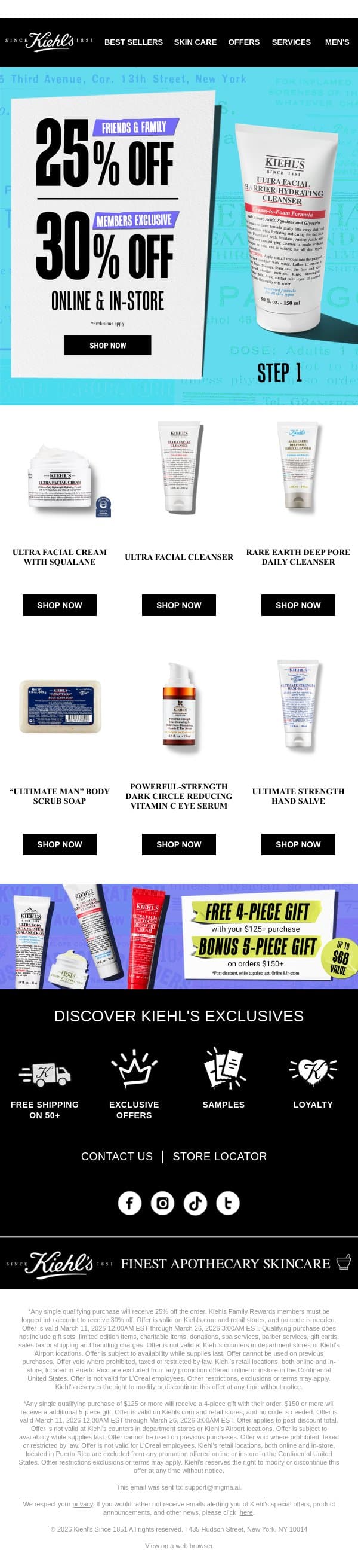 Your Sign to Save Up to 30% email from Kiehl's screenshot