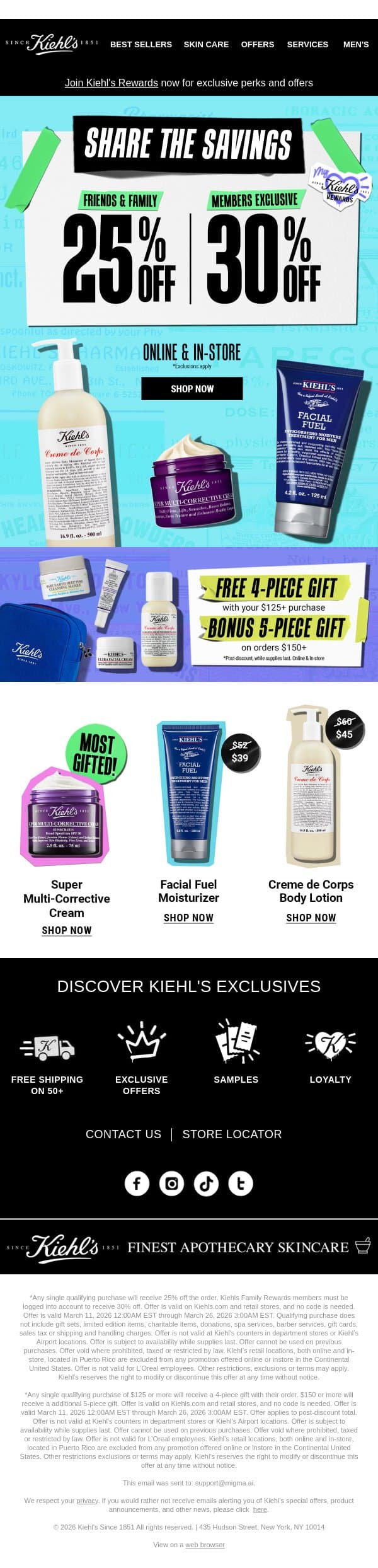 Your Best Skin Awaits (at 25% OFF!) email from Kiehl's screenshot