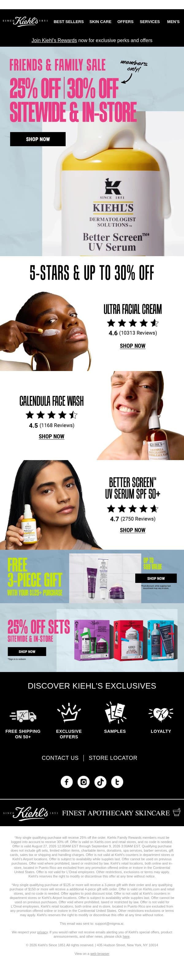 Unlock 30% OFF When You Join Kiehl's Rewards ✨ email from Kiehl's screenshot