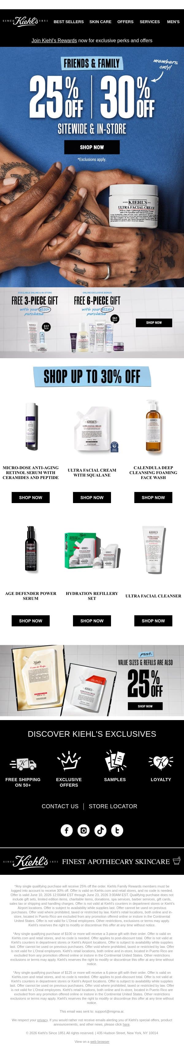 25% OFF Sitewide + Up to 9 FREE Gifts Inside💌 email from Kiehl's screenshot