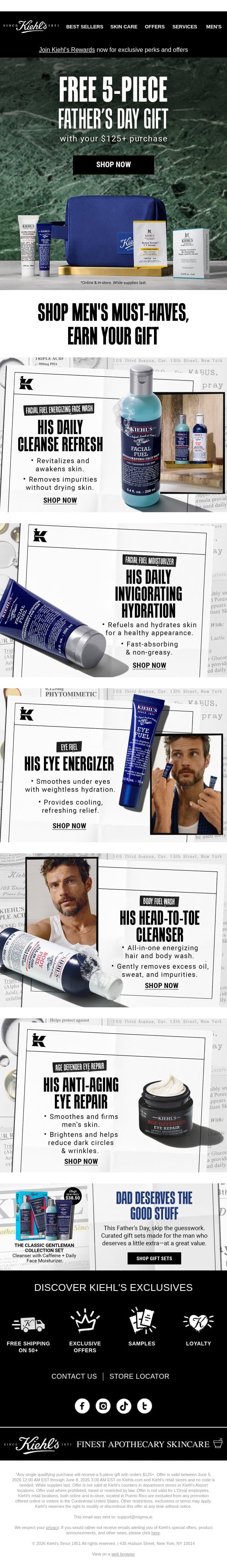 Revitalize His Routine & Claim Your FREE Gift⚡ email from Kiehl's screenshot