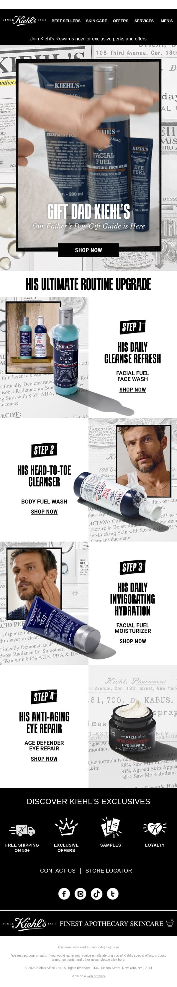 Fuel His Routine With Facial Fuel ⚡ email from Kiehl's screenshot