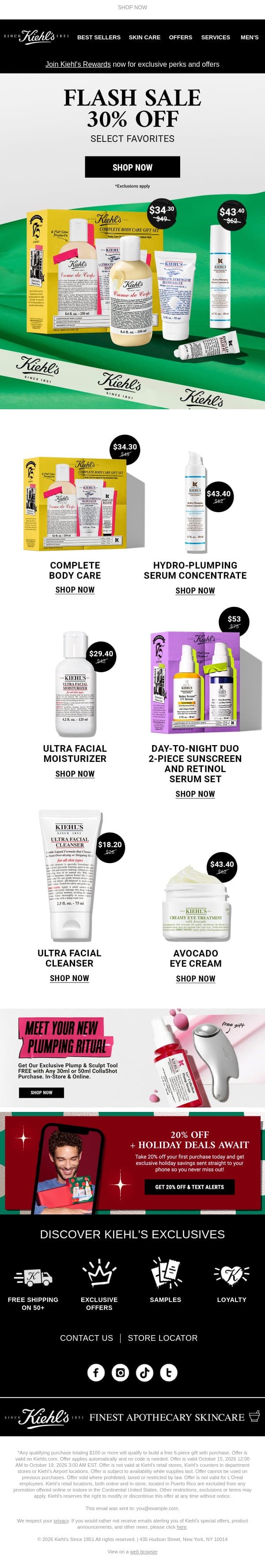 ⚡ FLASH SALE: 30% Off Select Favorites ⚡ email from Kiehl's screenshot