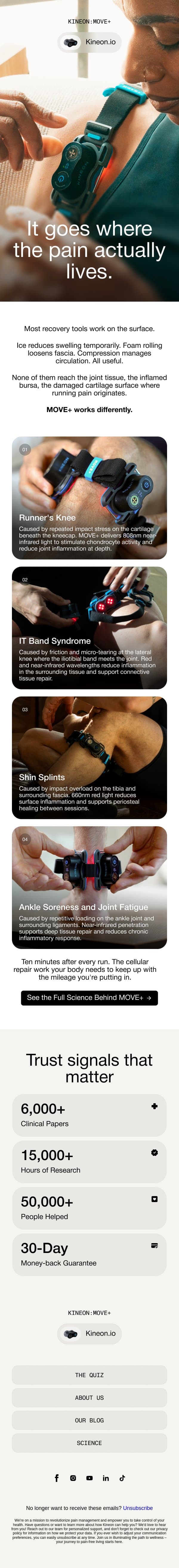 Runner's knee isn't something you just push through email from Kineon screenshot