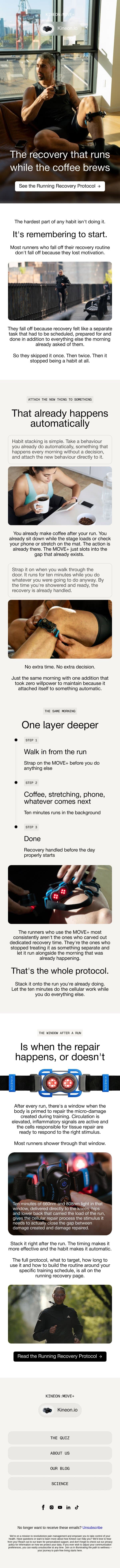 What separates runners who stay consistent from those who don't email from Kineon screenshot