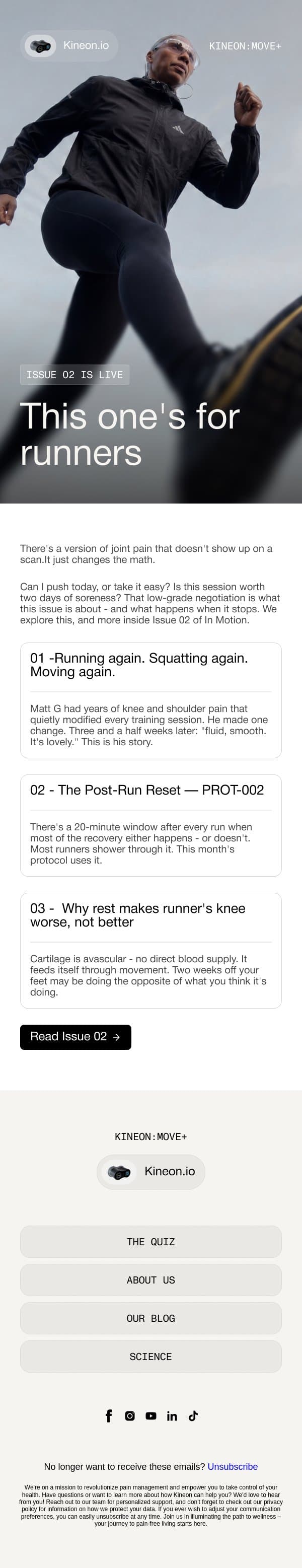 In Motion: Your IT band doesn't stretch. So why are you stretching it? email from Kineon screenshot